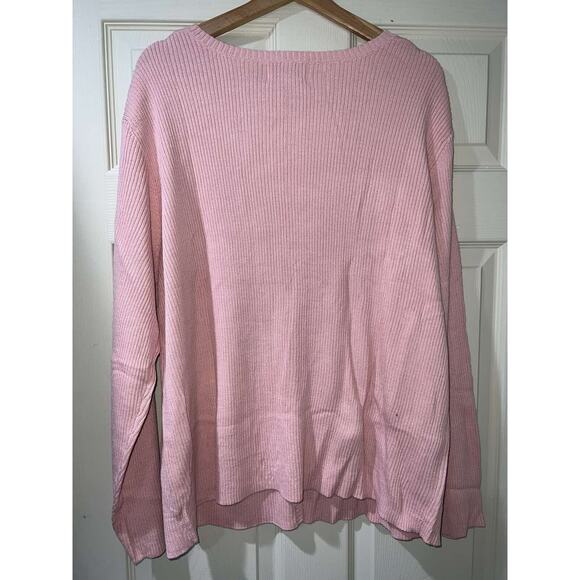 Vintage Victor Costa Pastel Pink Wool Cardigan Sweater Ribbed Women 2X A003289 - Picture 3 of 8